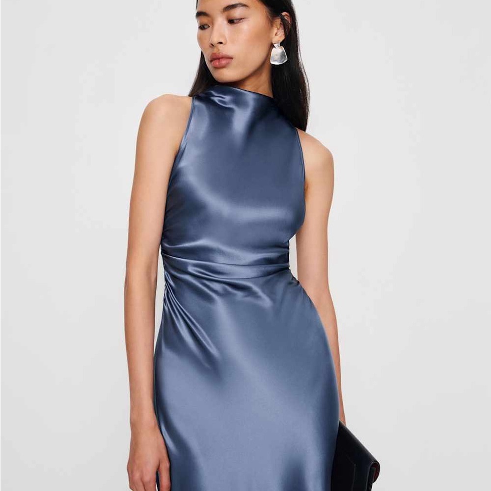 New Reformation Casette Silk Dress Cornflower - Picture 4 of 7